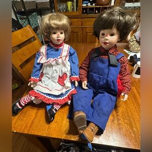 Two Raggedy Ann and Andy Dolls